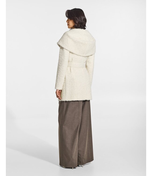 SENTALER Textured suri alpaca short hooded wrap coat