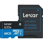 Lexar 633x UHS-I microSDXC 64GB Memory Card with SD Adapter