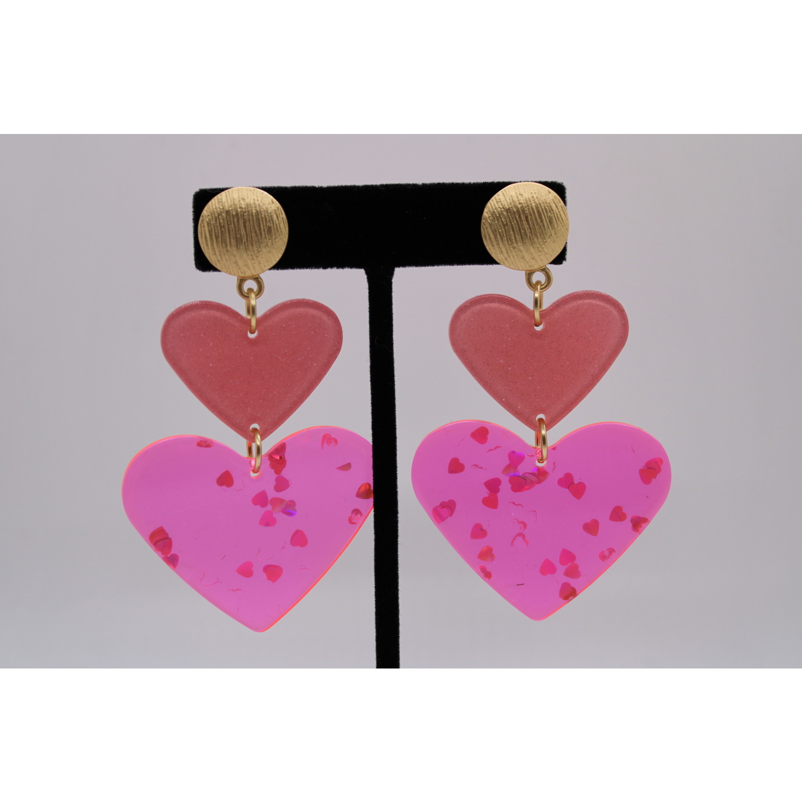 Golden Stella Acrylic Double Heart Earrings