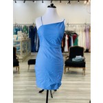 Cefian Asymemetric Neck Chambray Blue Dress