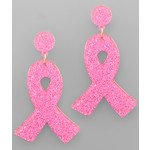 Glitter Pink Ribbon Earrings