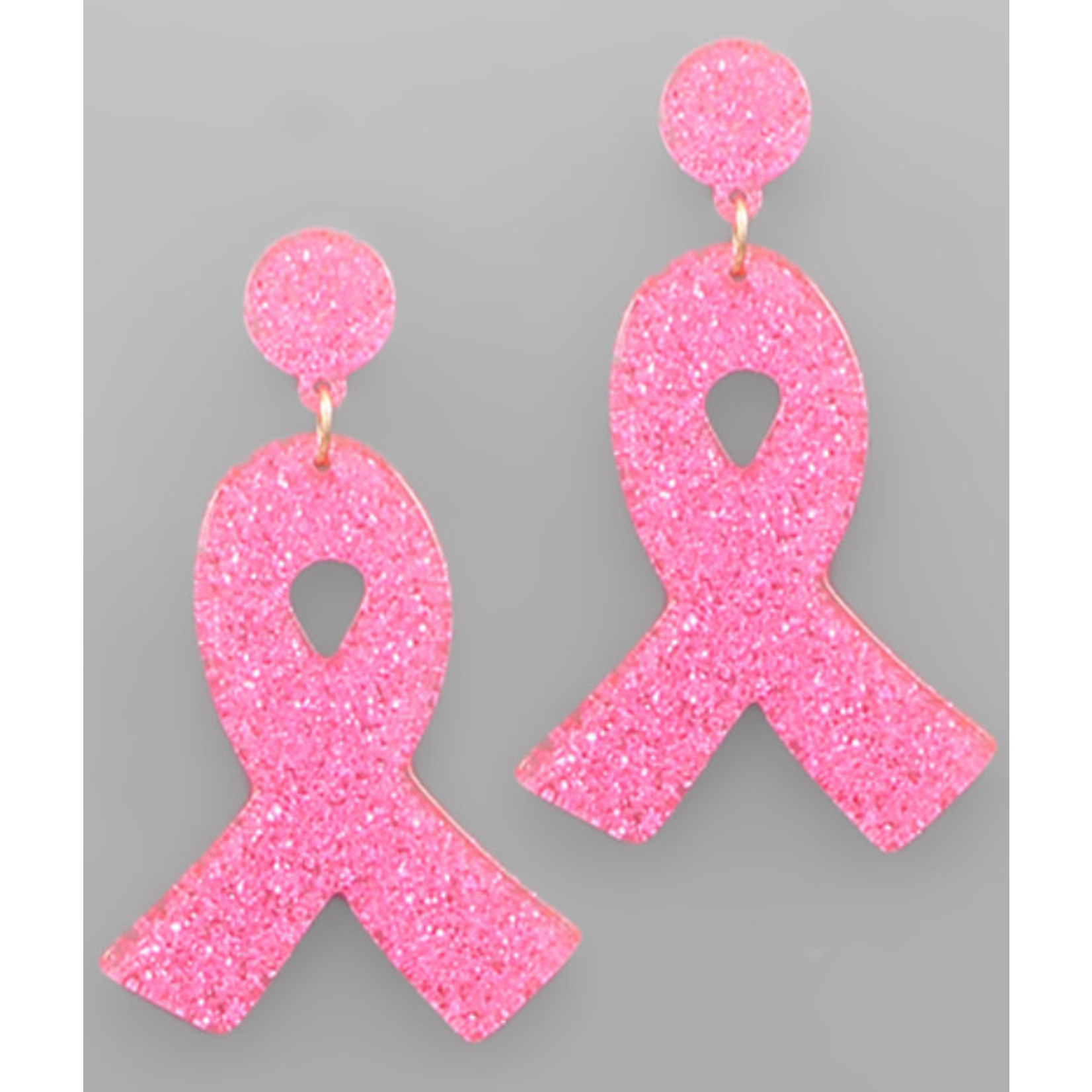 Glitter Pink Ribbon Earrings