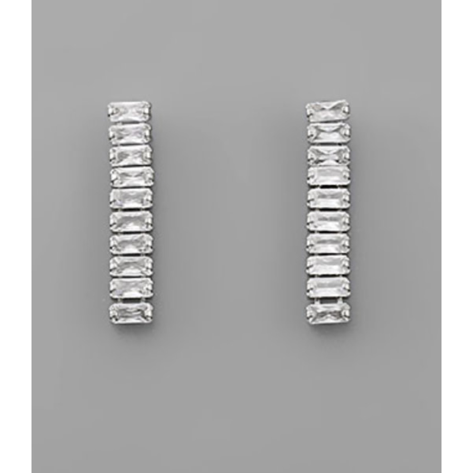 Silver Baguette Bar Earrings