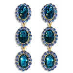 Crystal Oval 3 Drop Earrings-Cobalt