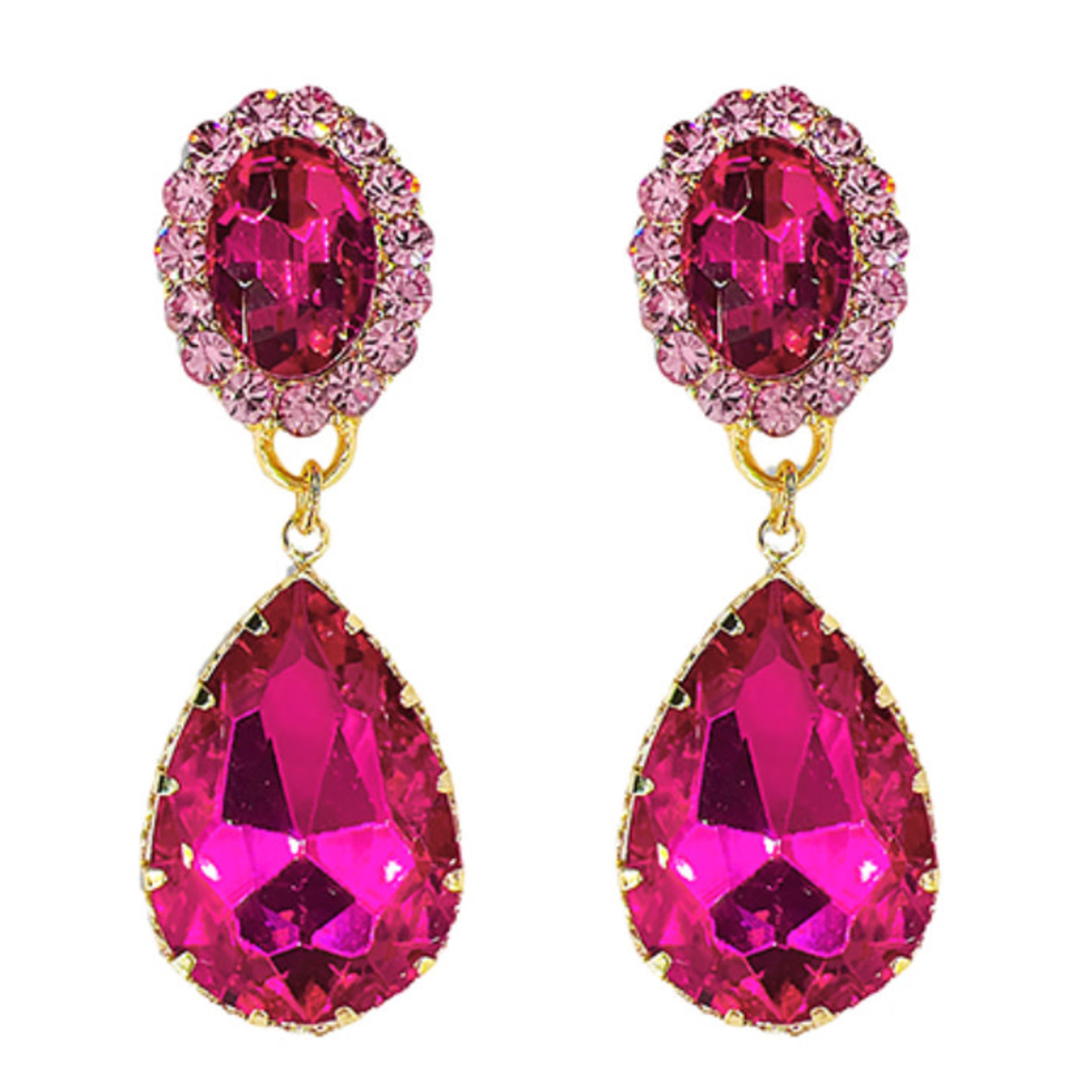 Crystal Teardrop Earrings-Fuchsia