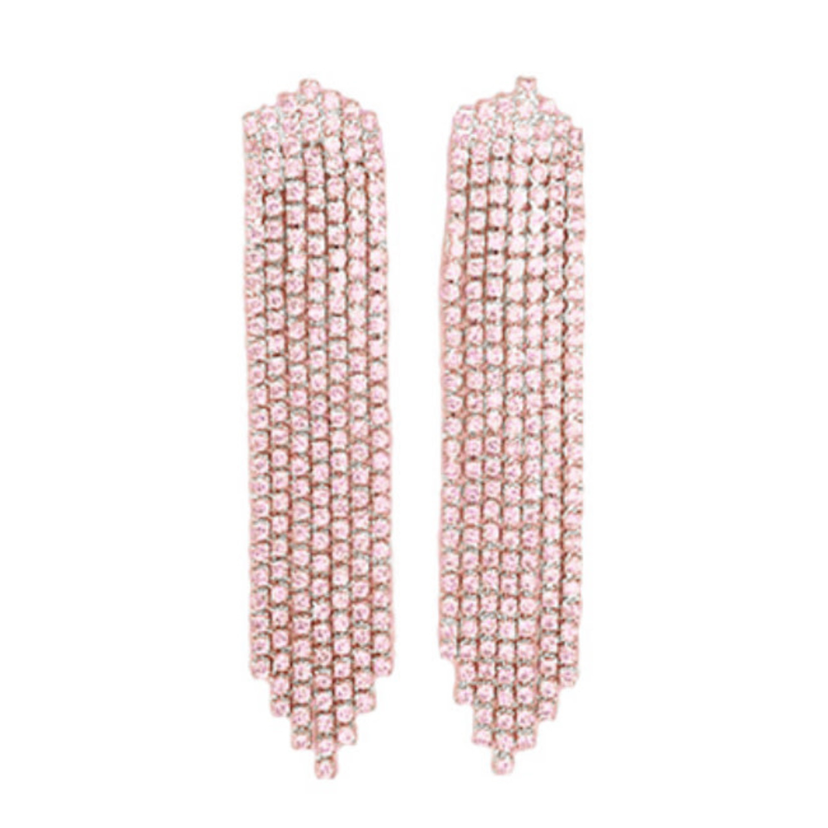 CZ Tassel Earrings-Pink/Silver
