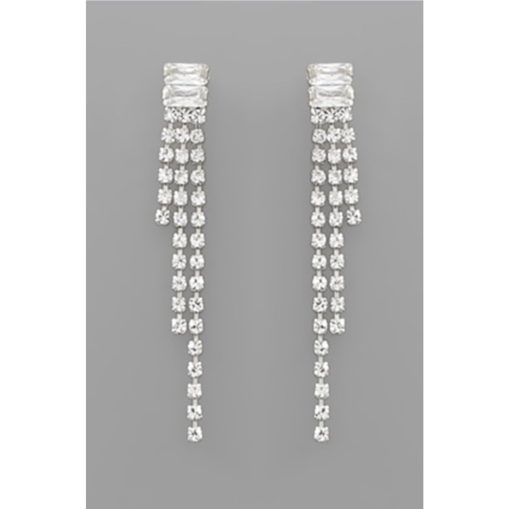 Crystal Fringe Earrings-Silver