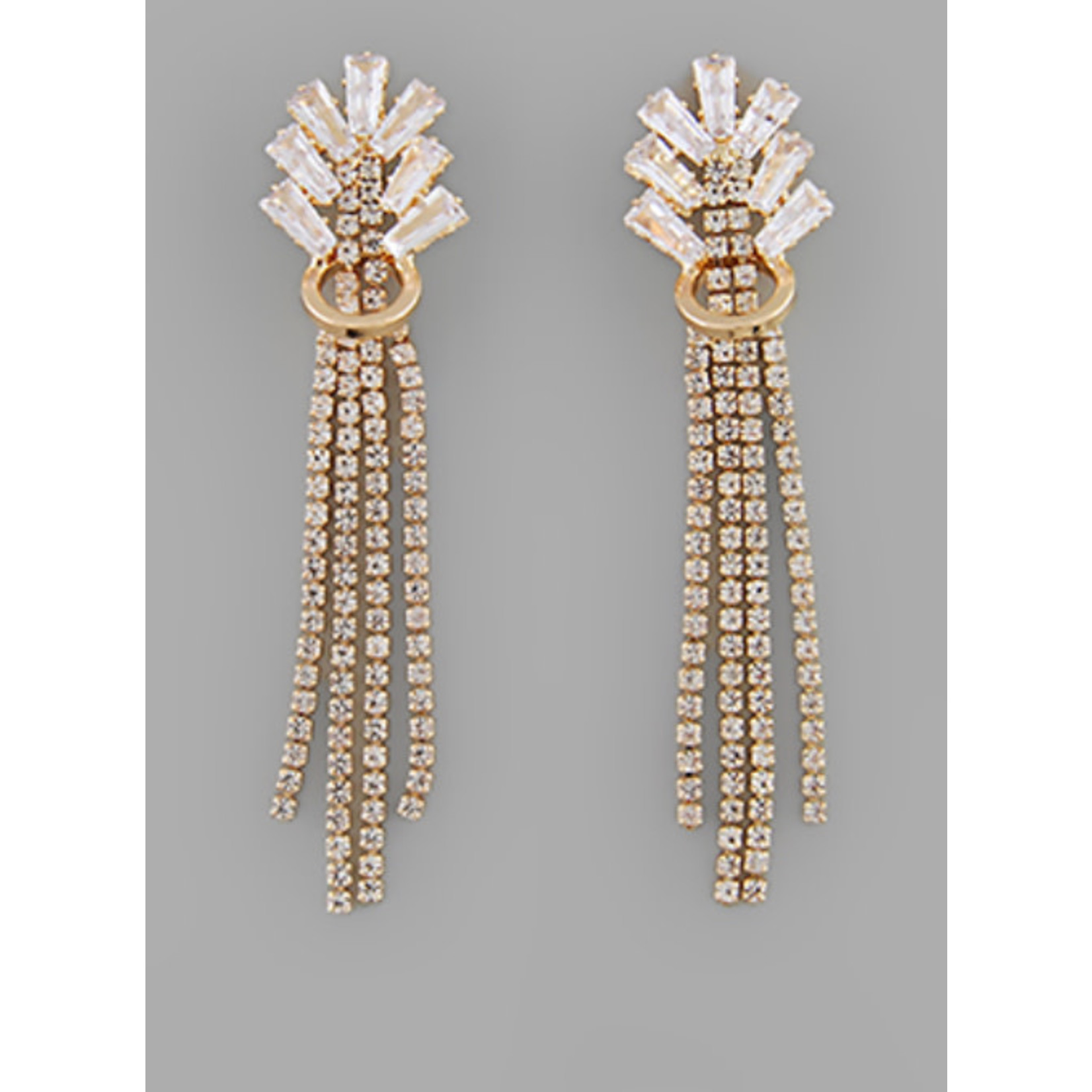 Jeweled/Crystal Linear Drop Earrings -Gold