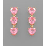 Triple Heart Drop Earrings-Pink
