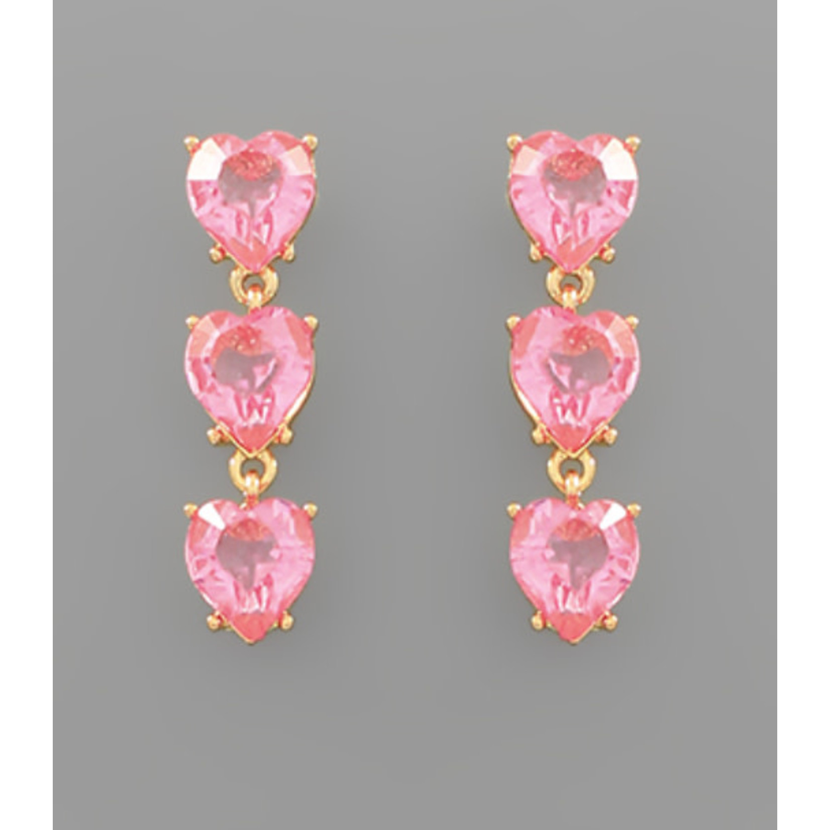 Triple Heart Drop Earrings-Pink