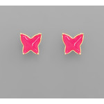 Enamel Butterfly Stud Earrings-Fuchsia