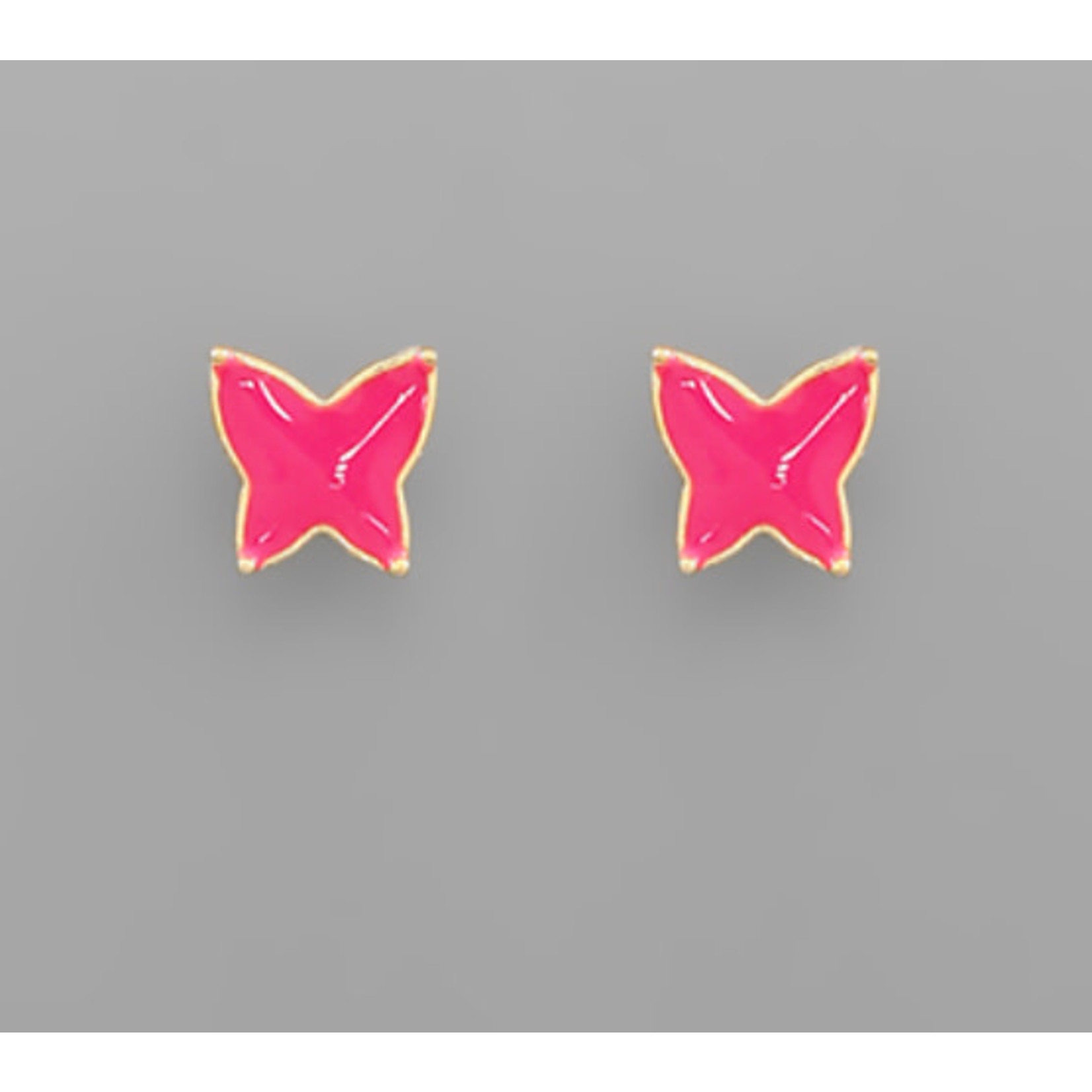 Enamel Butterfly Stud Earrings-Fuchsia