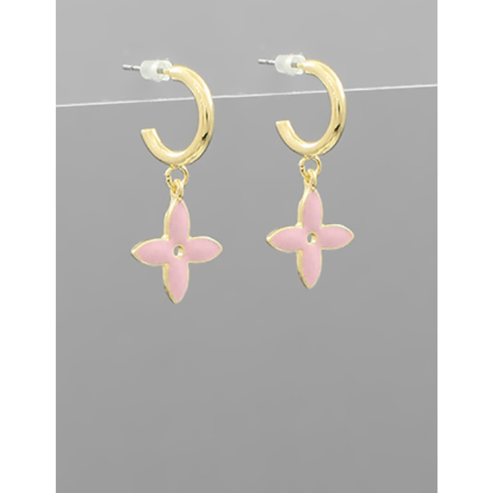 Epoxy Clover Dangle Hoops-Pink