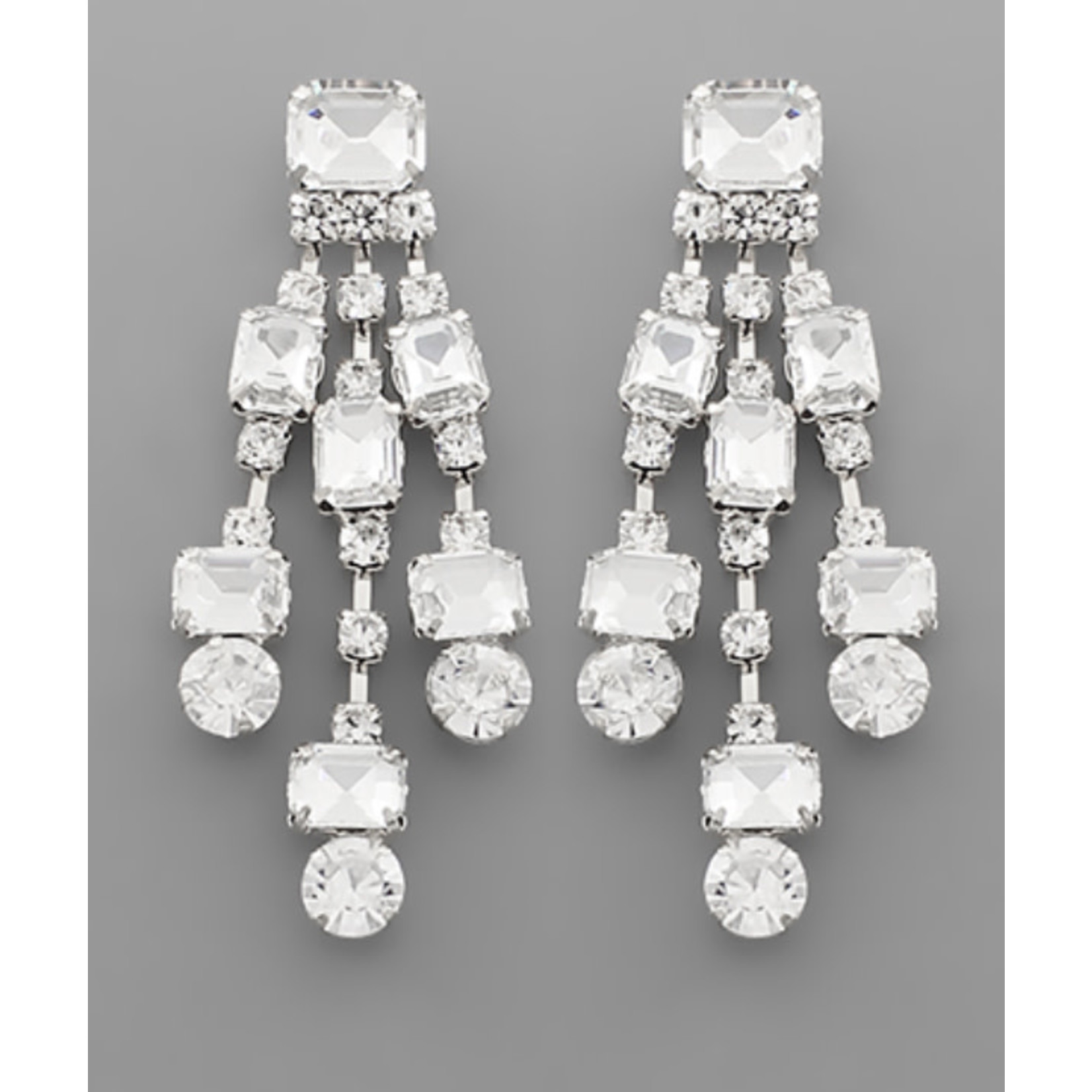 Rectangular CZ Tassel Earrings-Silver