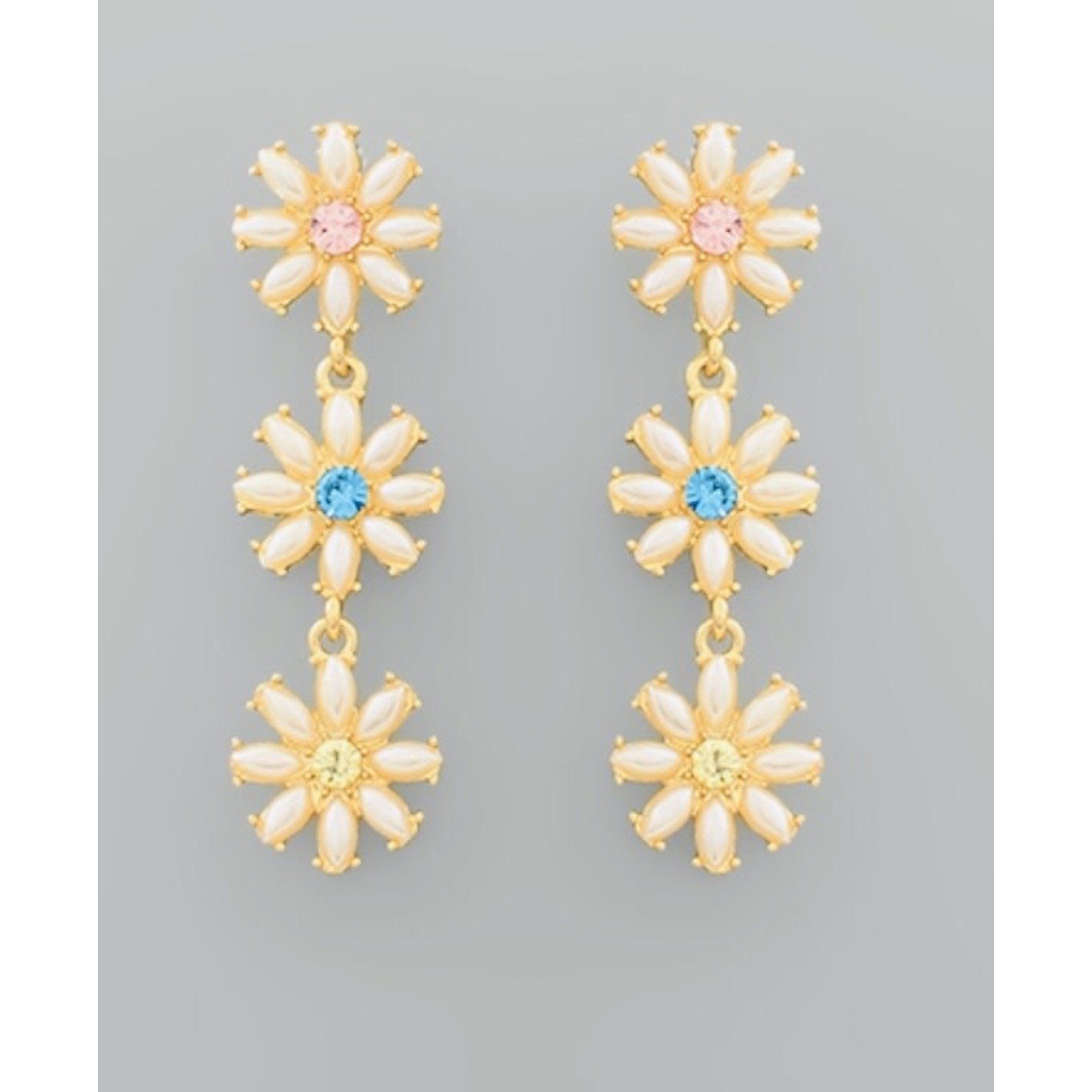 Pearl 3 Flower Drop Earrings