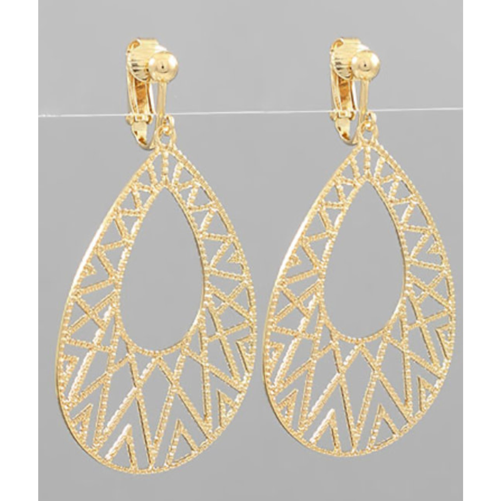 Gold Filagree Teardrop Earrings-CLIP ON