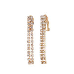 Double Crystal Linear Earrings-Gold-CLIP ON