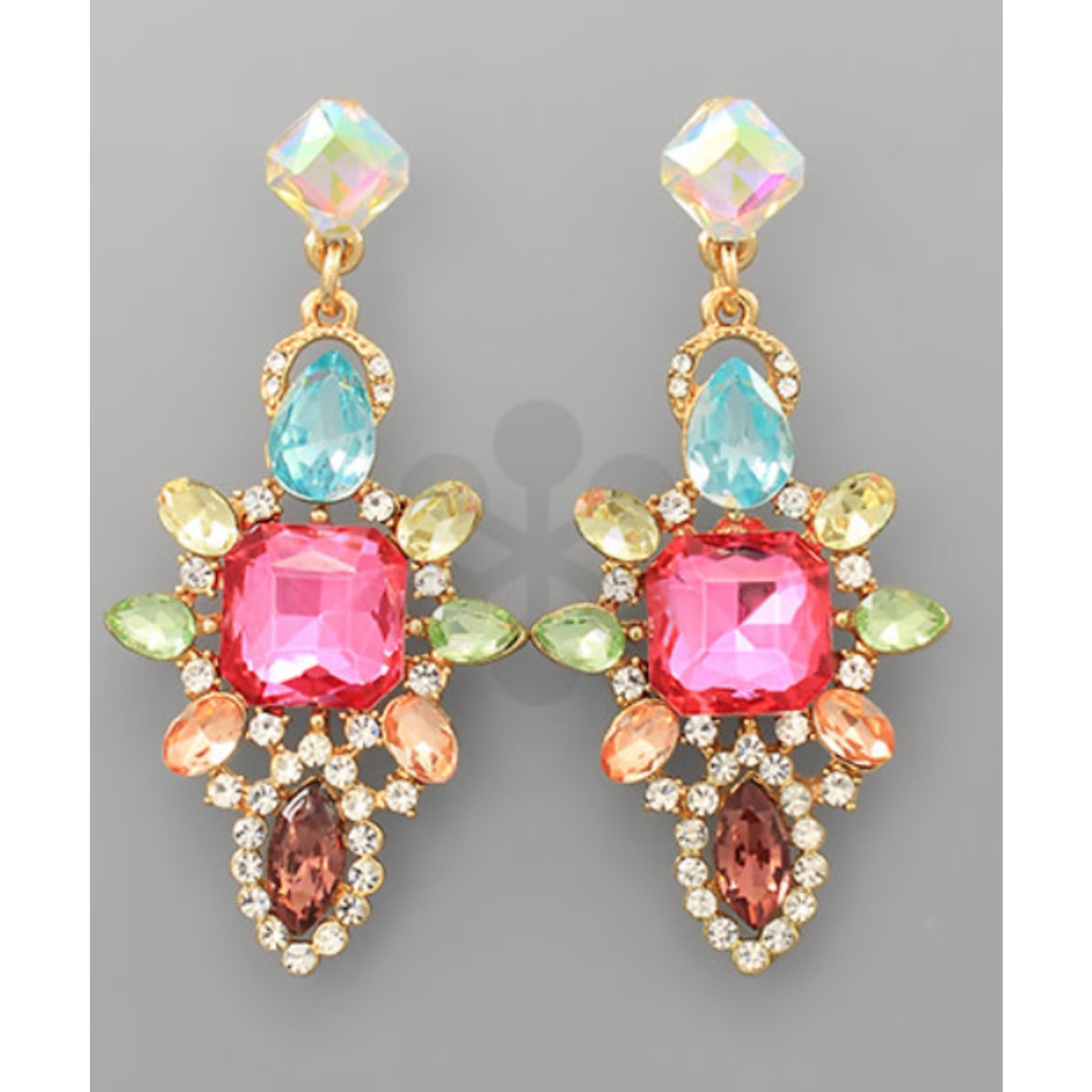 Square and Marquise Earrings-Multi