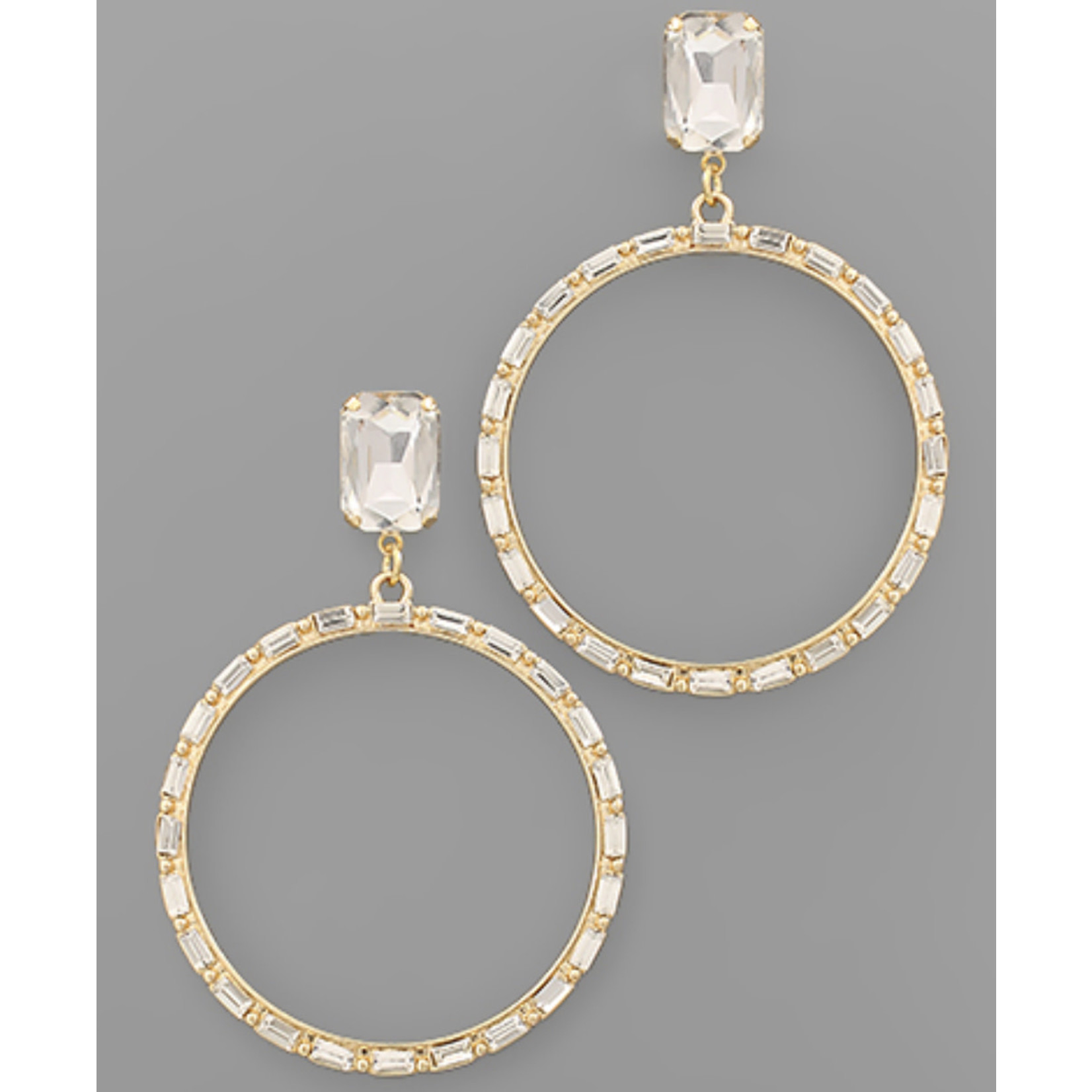 Baguette Rhinestone Circle Earrings