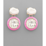 Pearl and Rhinestone Earrings-Hot Pink