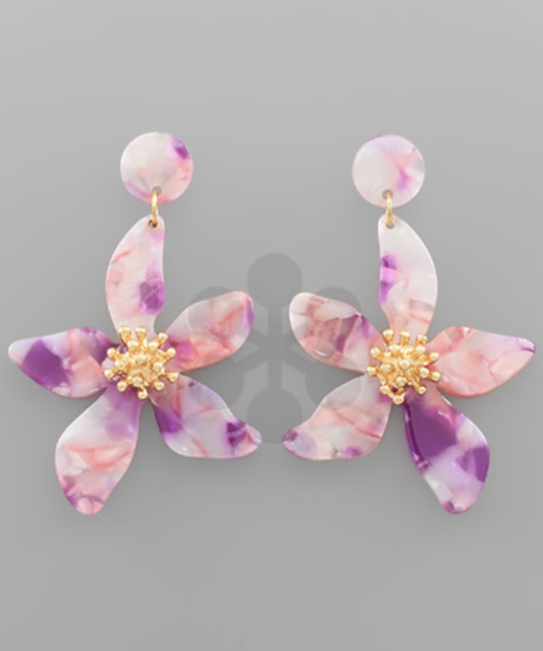 Acrylic Flower Earrings Purple Once Upon A Dress Ridgeland MS Pageant Prom Formal