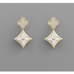 Mother of Pearl Clover and CZ Earrings