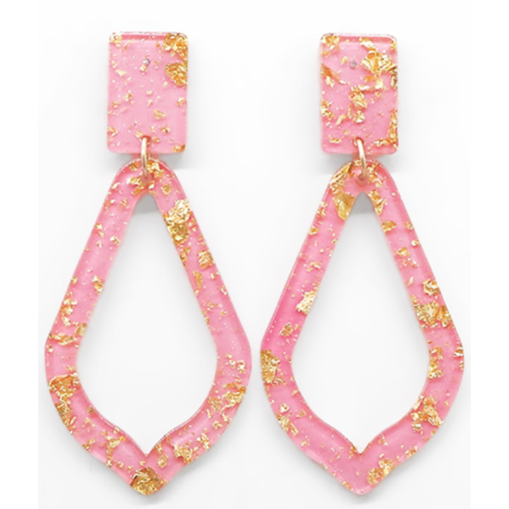 Acrylic Gold Flake Earrings-Pink