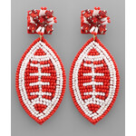 Beaded Football Earrings-Red/White