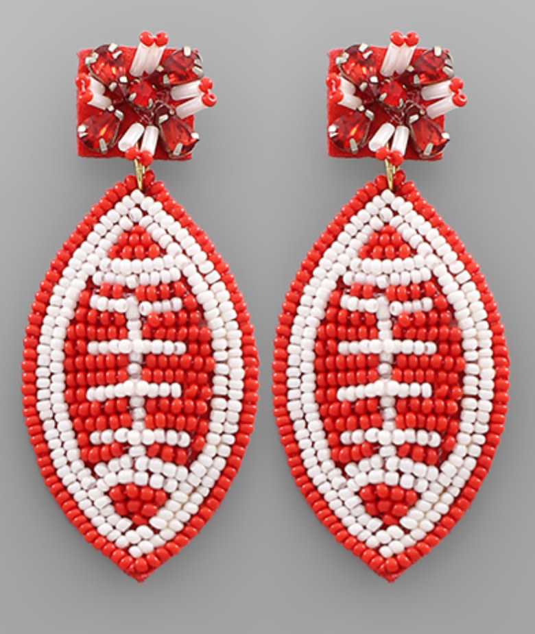 Beaded Football EarringsRed/White Once Upon A Dress