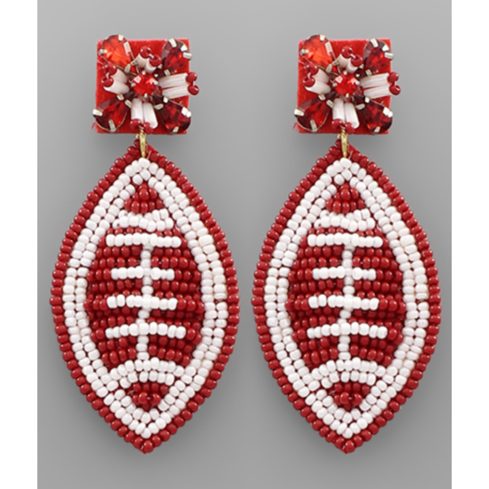 Beaded Football Earrings-Maroon/White