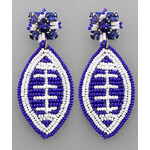 Beaded Football Earrings-Blue/White