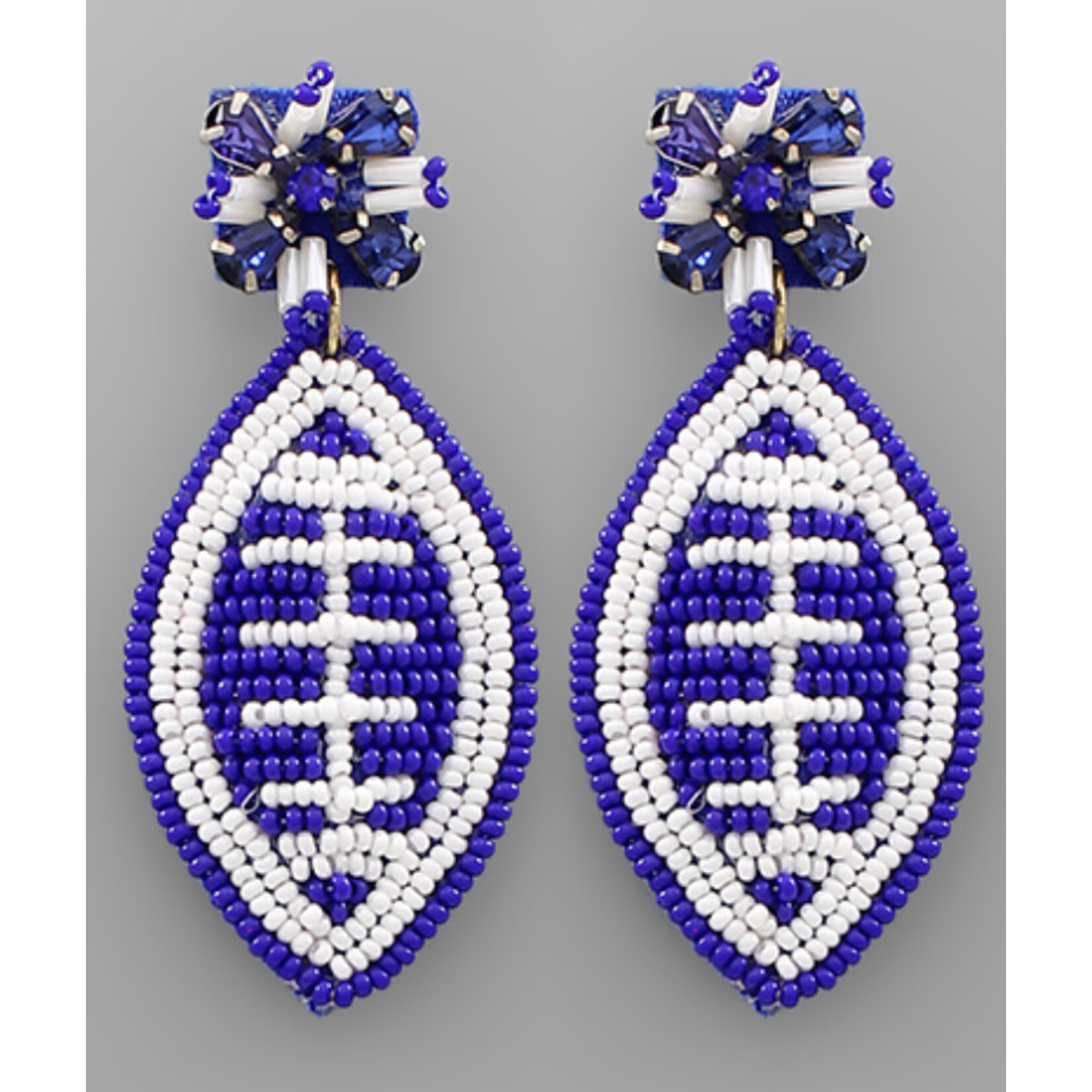Beaded Football Earrings-Blue/White