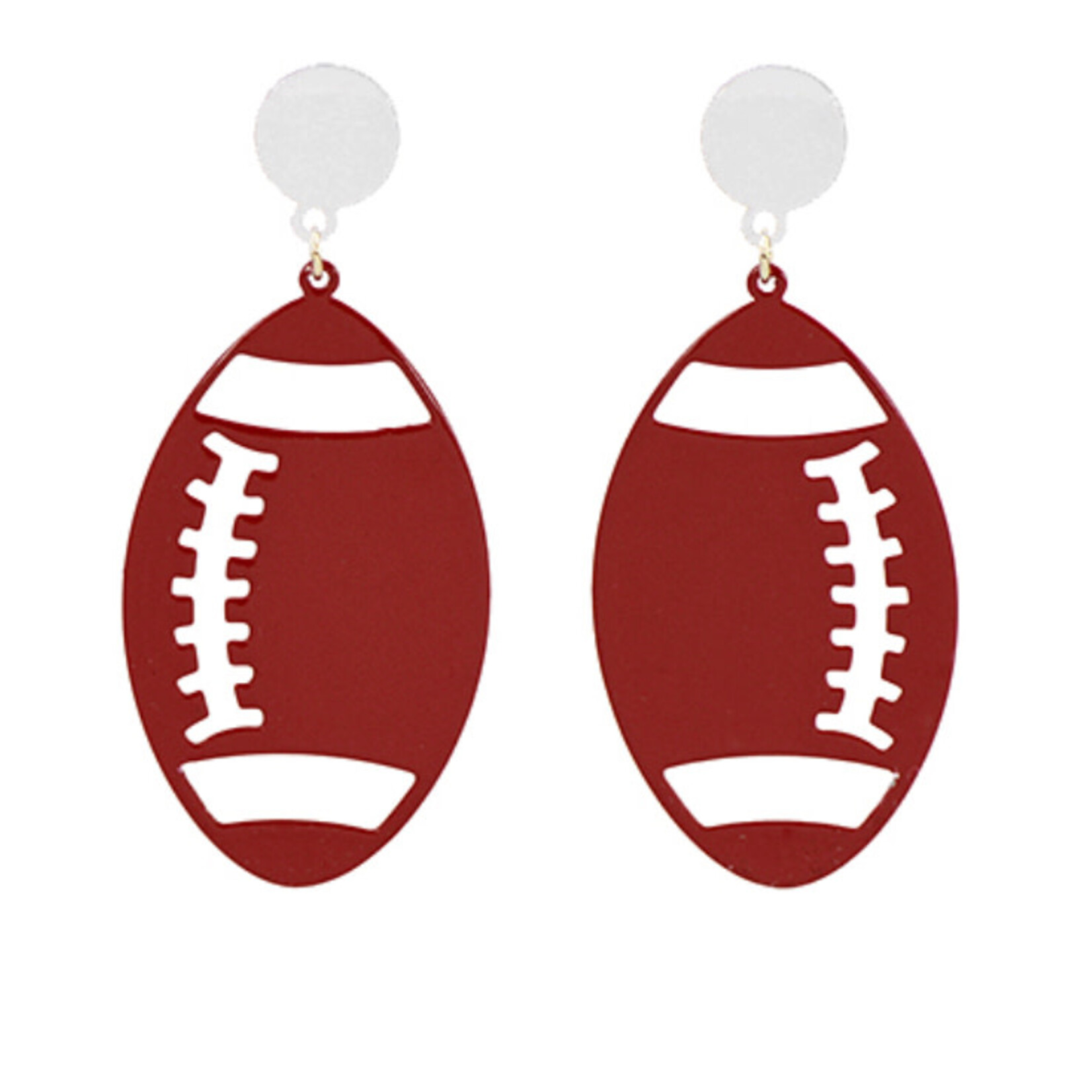 Metal Maroon & White Football Earrings