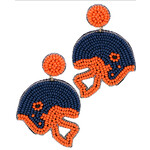 Beaded Football Helmet Earrings-Blue/Orange