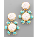 Round Pearl & Turquoise Earrings