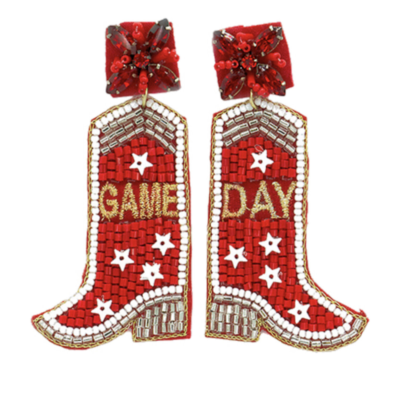 Game Day Boot Beaded Earrings-Red