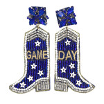 Game Day Boots Beaded Earrings-Blue