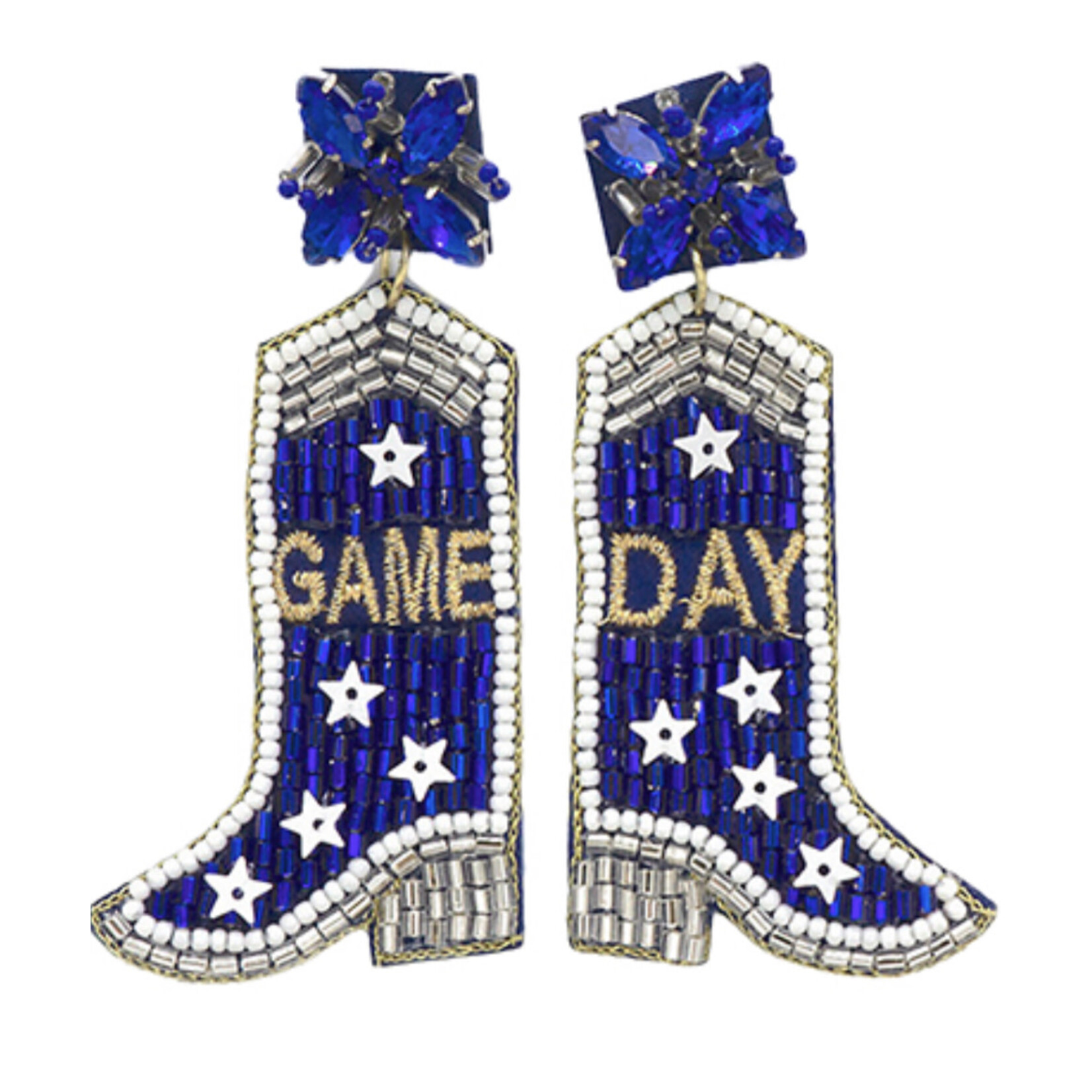 Game Day Boots Beaded Earrings-Blue