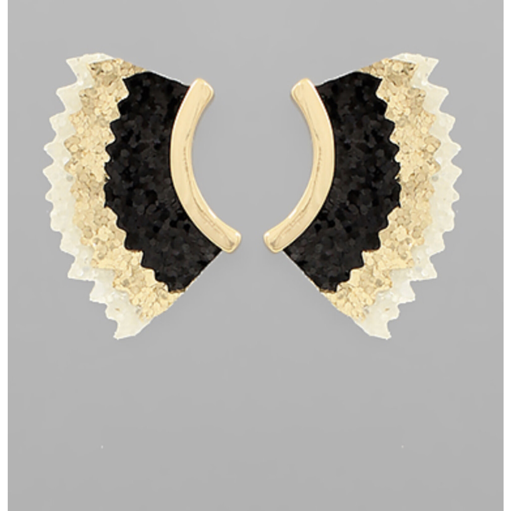 Game Day Glitter Wing Earrings-Black/Gold