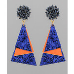 Anemone Game Day Pom Glitter Earrings/Blue/Orange