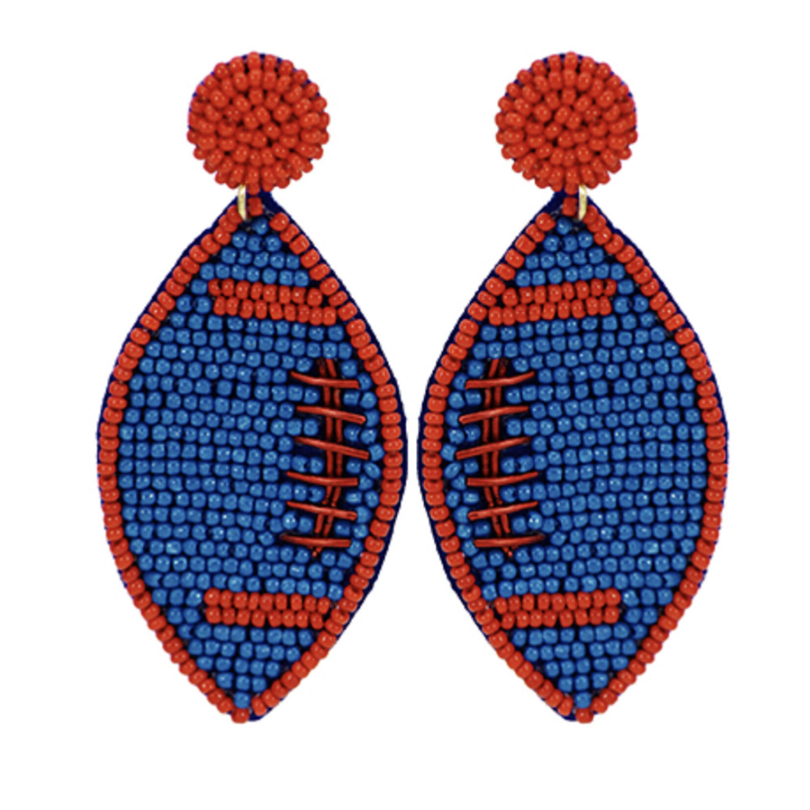 Beaded Football Earrings- Red & Blue