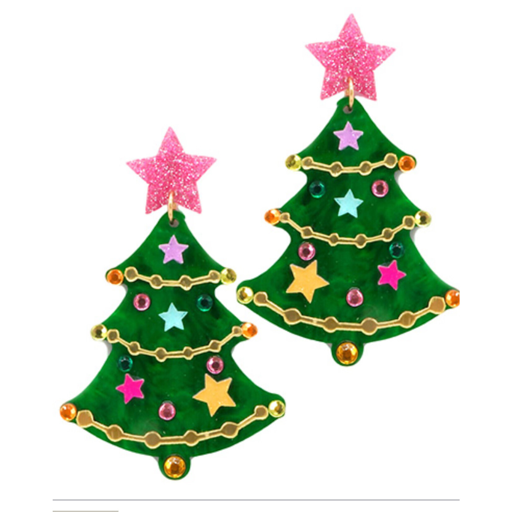 Acrylic Christmas Tree Earrings-Green