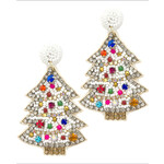 Pave Christmas Tree Earrings-White/Multi