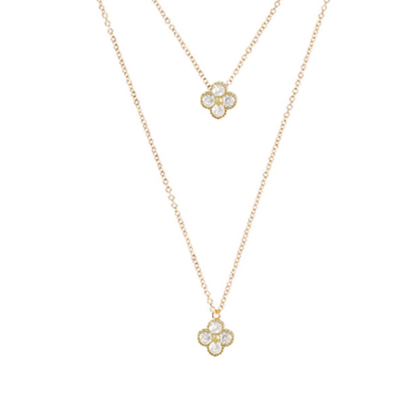 CZ Double Clover Necklace-Gold