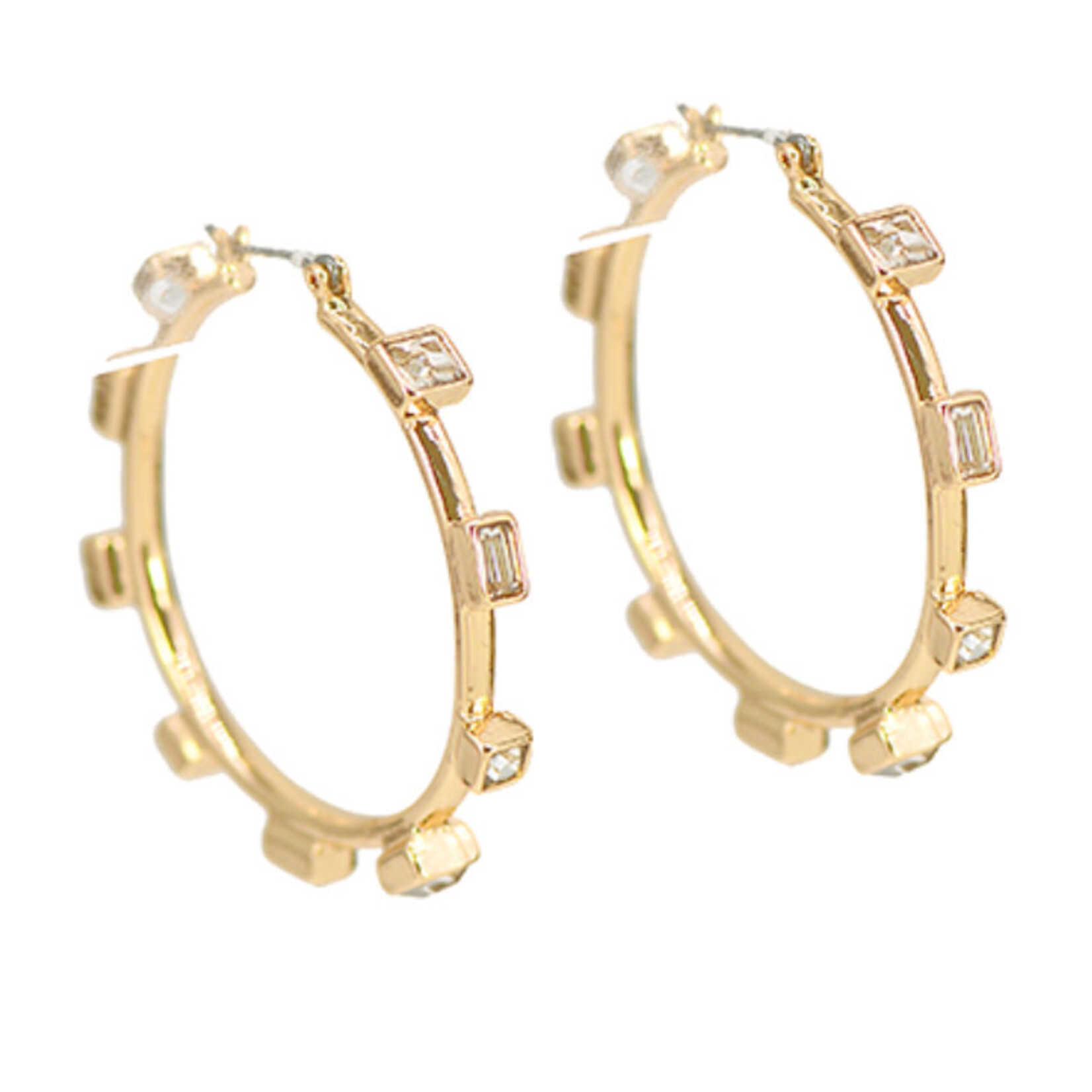 Square Stone Hoops-Gold