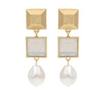 Square Opal and Pearl Drop Earrings