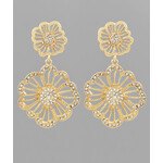 Double Flower Filagree Earrings-Gold