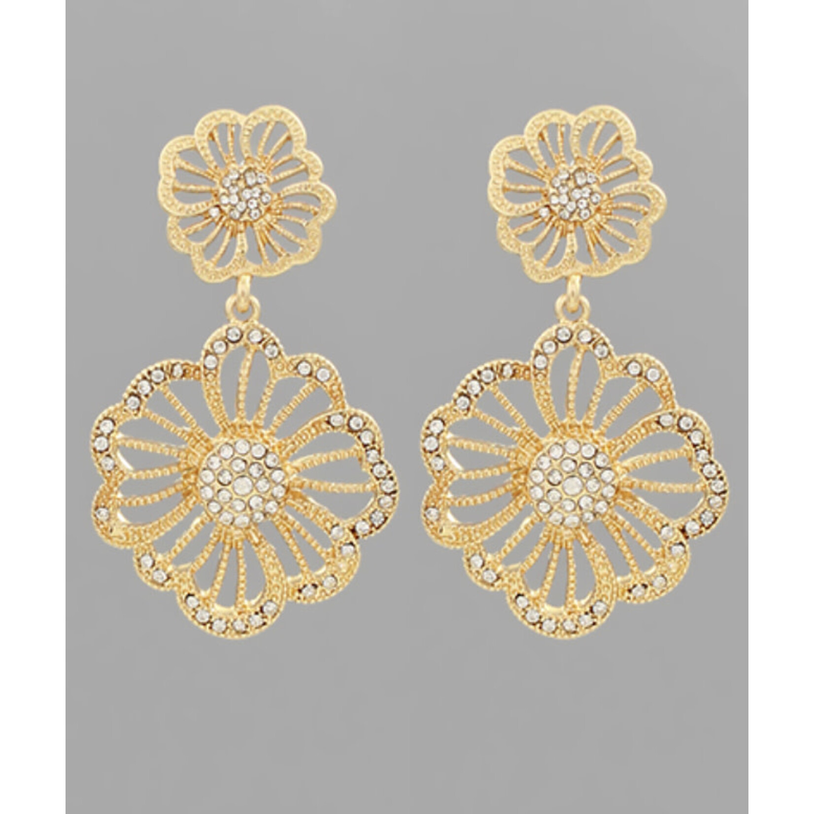 Double Flower Filagree Earrings-Gold