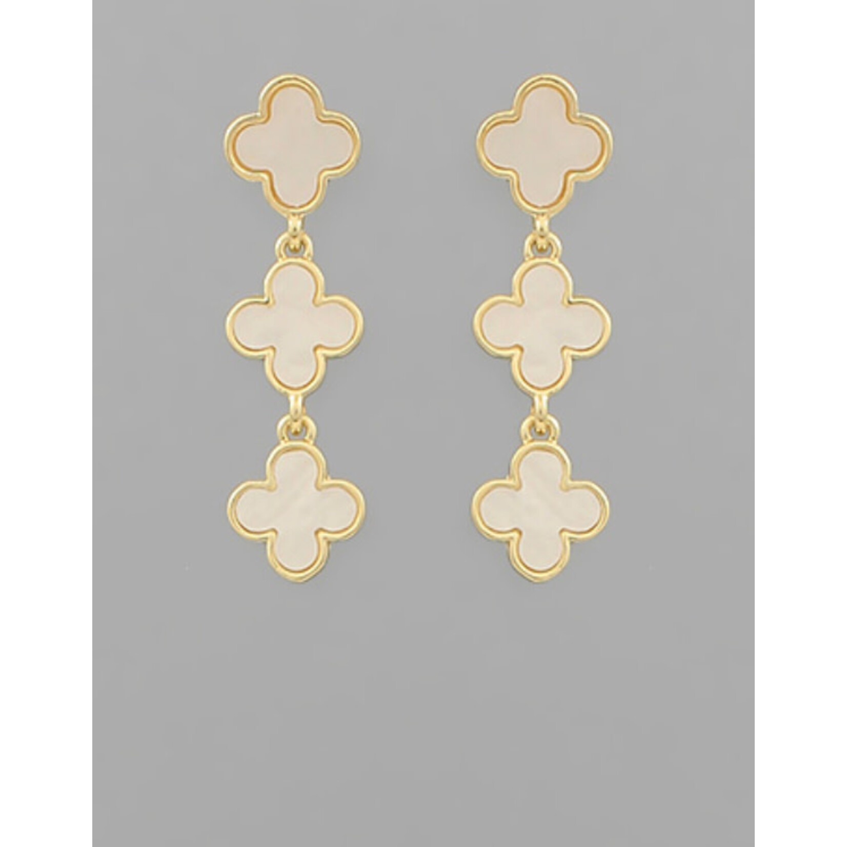 Clover 3 Drop Earrings-MOP/Gold