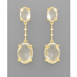 Oval Glass Drop Earrings-Gold